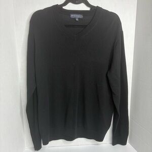 Hart Schaffner Marx Men’s Black Extra Fine Merino Wool V-Neck Sweater Preppy